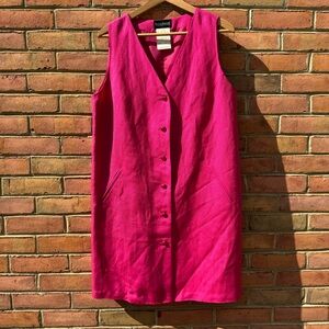 Vintage Pink Button-Down Sleeveless Linen Dress